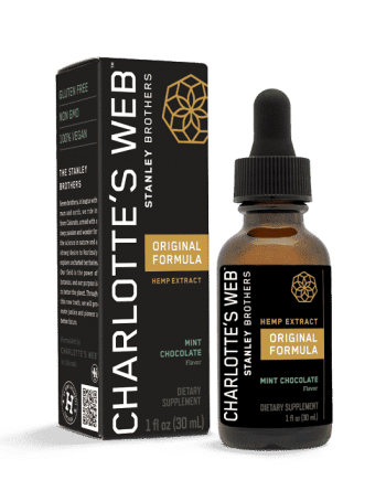 Charlotte's Web CBD Oil 50mg Original Formula Mint Chocolate 30ml bottle and box